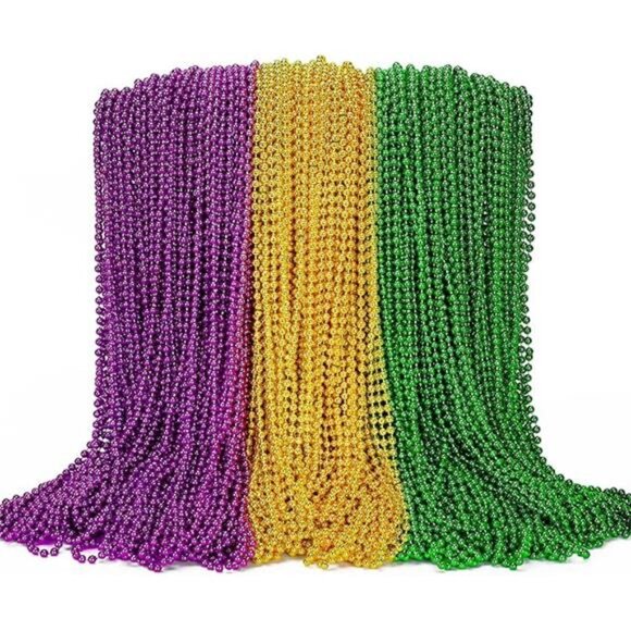 100PCS Mardi Gras Beads, Green Purple Gold Metallic Mardi Gras Beads Necklaces - Picture 7 of 7